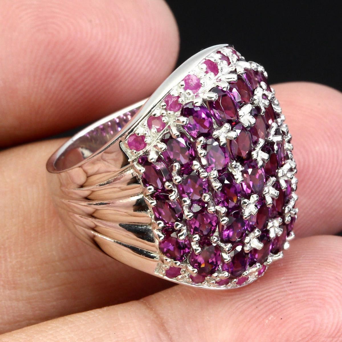 Natural Rhodolite Garnet & Ruby Ring