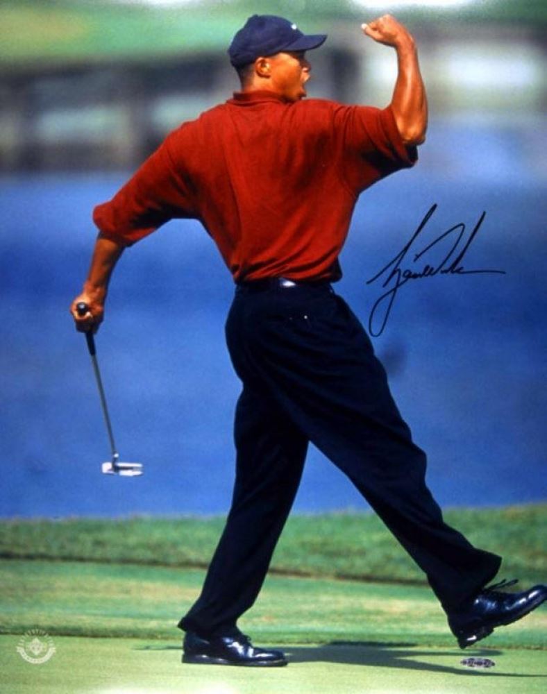 Tiger Woods Signed "Fist-Pump" 16x20 Photo (UDA COA)