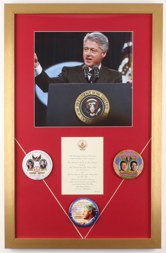 Bill Clinton 18x28 Custom Framed Inauguration Invitation Display with Pins