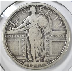 1917 TYPE-1 STANDING LIBERTY QUARTER, F.FV