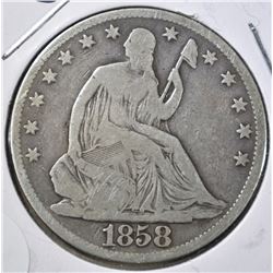 1858-O SEATED HALF DOLLAR VG