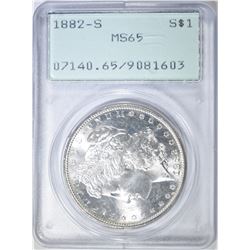 1882-S MORGAN DOLLAR PCGS MS-65 RATTLER HOLDER