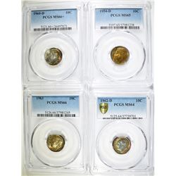 (4) ROOSEVELT DIMES  ALL PCGS GRADED: