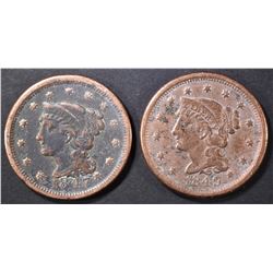 1847 & 1849 LARGE CENTS  XF IMPROPERLY CLEANED