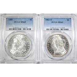 1883-O & 1885 MORGAN DOLLARS  PCGS MS-63
