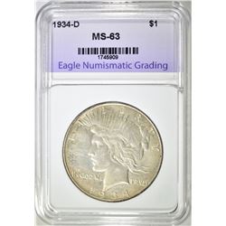 1934-D PEACE DOLLAR ENG CH BU KEY DATE