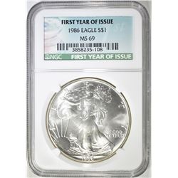 1986 AMERICAN SILVER EAGLE, NGC MS-69