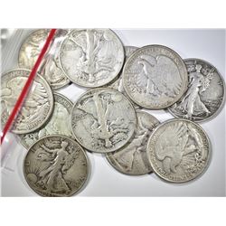 11-WALKING LIBERTY HALF DOLLARS MOSTLY XF