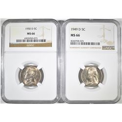 1949-D & 1950-D JEFFERSON NICKELS NGC MS-66