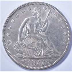 1855 WITH ARROWS SEATED HALF DOLLAR, AU/BU