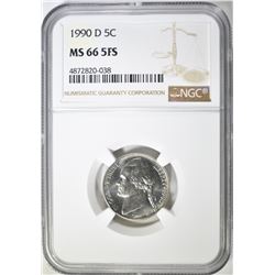 1990-D JEFFERSON NICKEL NGC MS 66 5FS