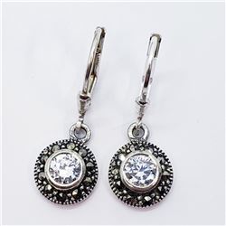 SILVER CZ AND MARCASITE LEVERBACK EARRINGS