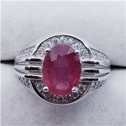 SILVER MEN'S RUBY CZ RING SIZE 10.5