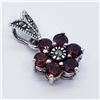 Image 2 : SILVER GARNET MARCASITE FLOWER SHAPE PENDANT