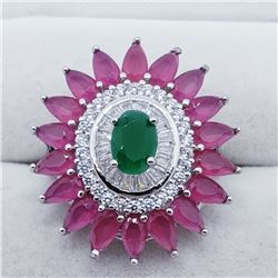 SILVER EMERALD GEMSTONE CZ RING SIZE 6