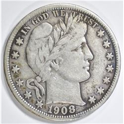 1908-D BARBER HALF DOLLAR VF/XF