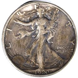 1920-S WALKING LIBERTY HALF DOLLAR, XF