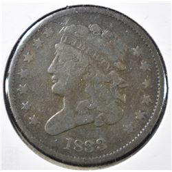 1833 HALF CENT, F/VF