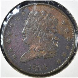 1834 HALF CENT, VF