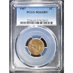 1907 INDIAN CENT PCGS MS-63 BN