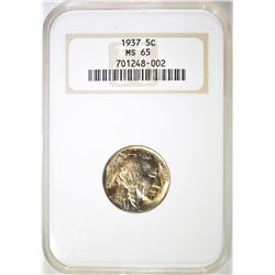 1937 BUFFALO NICKEL, NGC MS-65