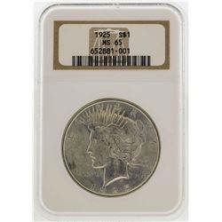 1925 $1 Peace Silver Dollar Coin NGC MS65