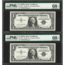 (2) Consecutive 1957B $1 Silver Certificate STAR Notes PMG Superb Gem Unc. 68PPQ