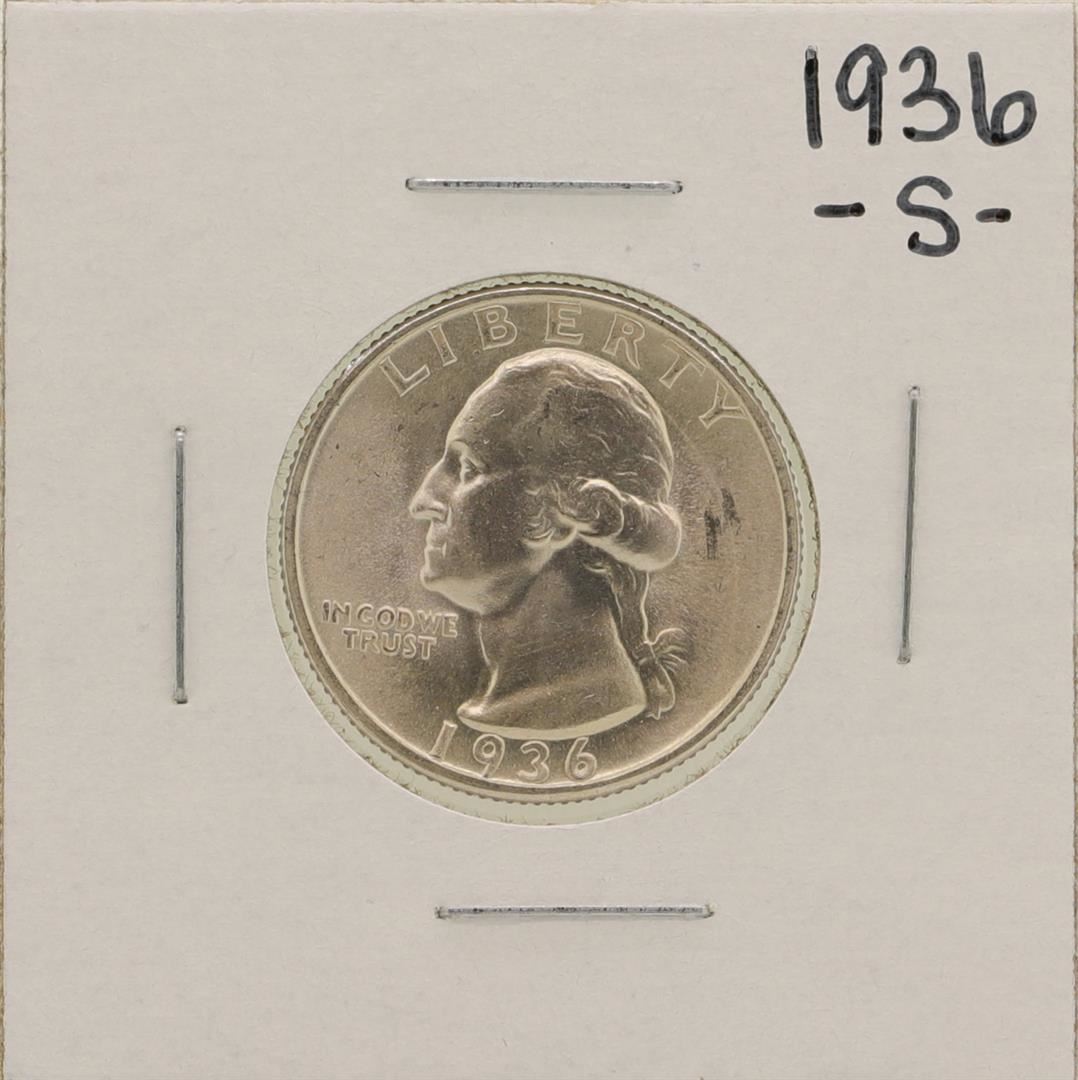 1936S Washington Silver Quarter Coin