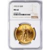 Image 1 : 1923-D $20 St. Gaudens Double Eagle Gold Coin NGC MS62