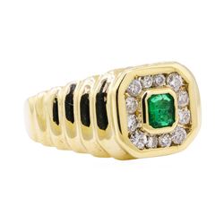 14KT Yellow Gold 0.43 ctw Emerald and Diamond Ring