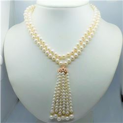 Rose Gold-Plated Sterling Silver Freshwater Pearl Necklace (~length 70cm), Suggested Retail Value $4
