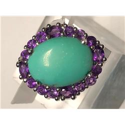 Serling Silver Turquoise and Amethyst Ring, size 6. Approx Retail $300 (Estimated Selling Price From
