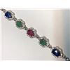 Image 2 : Sterling Silver Emerald Ruby & Sapphire Bracelet, Length Approx 20". Approx Retail $300 (Estimated S