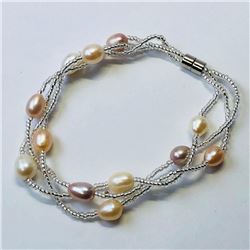 Sterling Silver High Fashion Pearl Bracelet & Necklace Set. Retail $240 (Est From $36 up to $72)
