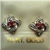 Image 1 : 10K Yellow Gold Ruby (July Birthstone) 4 Diamonds Earrings, Made in Canada, Suggested Retail Value $