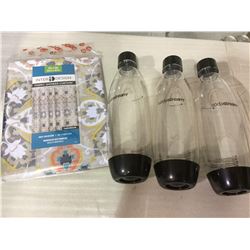 Shower Curtain and Soda Stream Refill Bottles