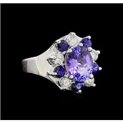 14KT White Gold 2.48 ctw Tanzanite, Sapphire and Diamond Ring