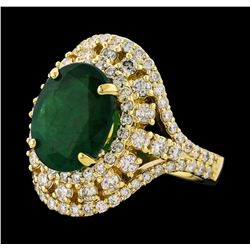 4.10 ctw Emerald and Diamond Ring - 14KT Yellow Gold