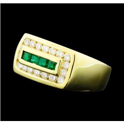 0.32 ctw Emerald and Diamond Ring - 14KT Yellow Gold