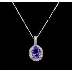 14KT White Gold 3.29 ctw Tanzanite and Diamond Pendant With Chain