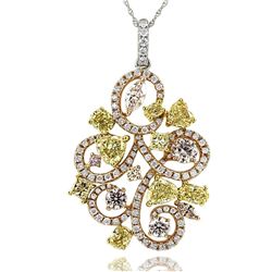 18k Rose Gold 3.90CTW Diamond Pendant, (VS/Fancy Yellow/G/Pink)