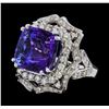15.95 ctw Tanzanite and Diamond Ring - 14KT White Gold