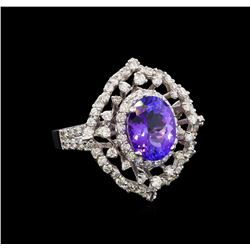 14KT White Gold 4.04 ctw Tanzanite and Diamond Ring