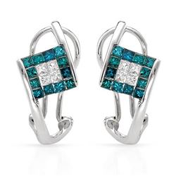 14k White Gold 0.87CTW Diamond & Blue Dia Earrings, (SI3-I1/SI1-SI2/G-H/Fancy In