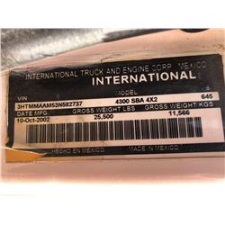 2003 INTERNATIONAL 4300 MECHANICS TRUCK, VIN/SN ...