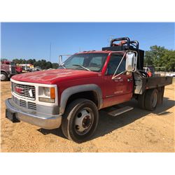 1998 GMC 3500HD FLATBED TRUCK, VIN/SN:1GDKC34J0WF046580 - V8 GAS ENGINE, A/T, TPL450 FUEL TANK, HOSE