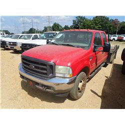2004 FORD F350 FLATBED TRUCK, VIN/SN:1FDWW37P44EC81012 - 4X4, CREW CAB, FORD POWER STROKE DIESEL ENG