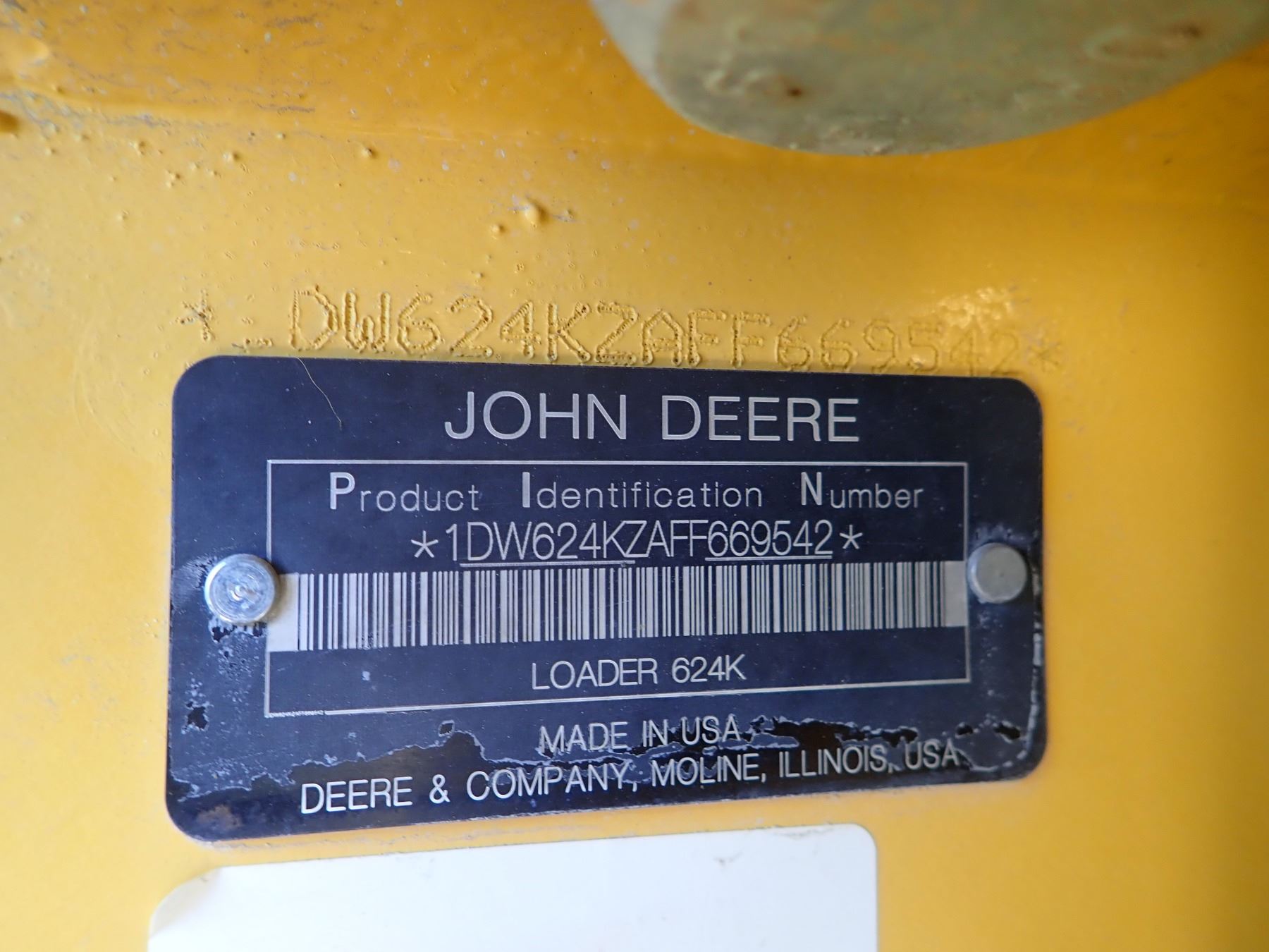 2015 JOHN DEERE 624K WHEEL LOADER, VIN/SN669542 BUCKET, COUPLER