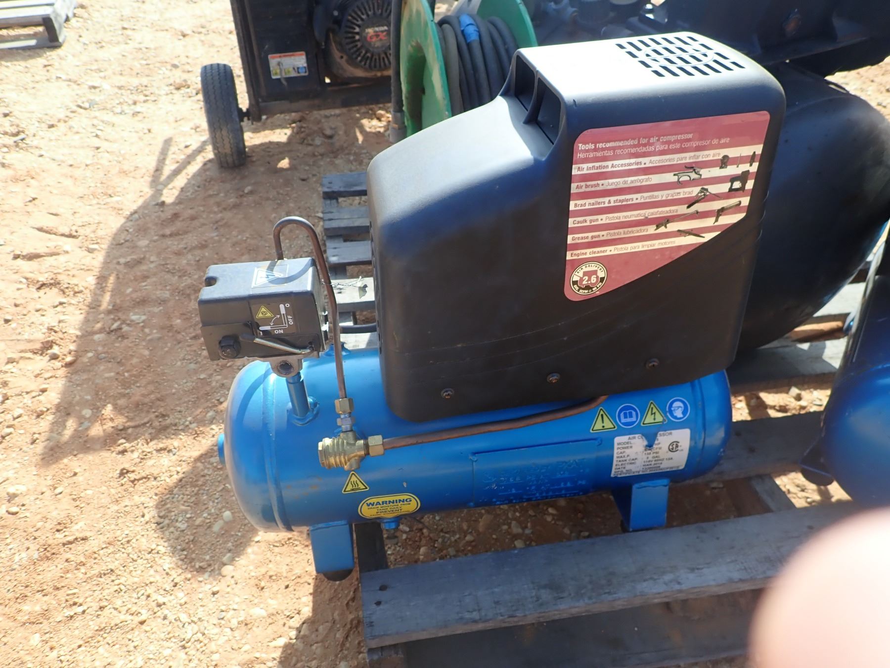 (3) AIR COMPRESSOR & HOSE REEL (B3) J.M. Wood Auction Company, Inc.