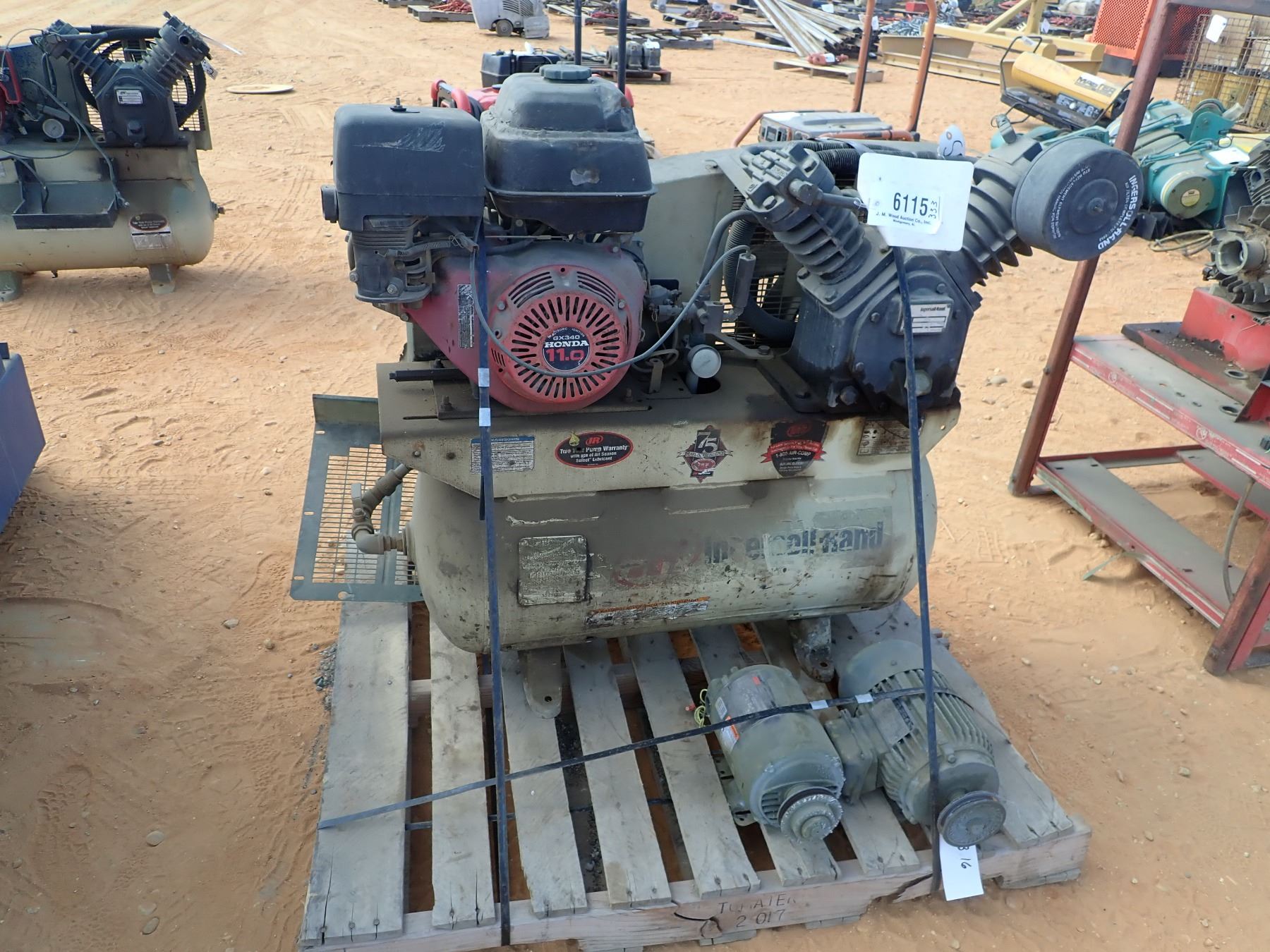INGEROLL RAND AIR COMPRESSOR, GAS ENGINE, W/ (2) ELECTRIC MOTORS (B9)
